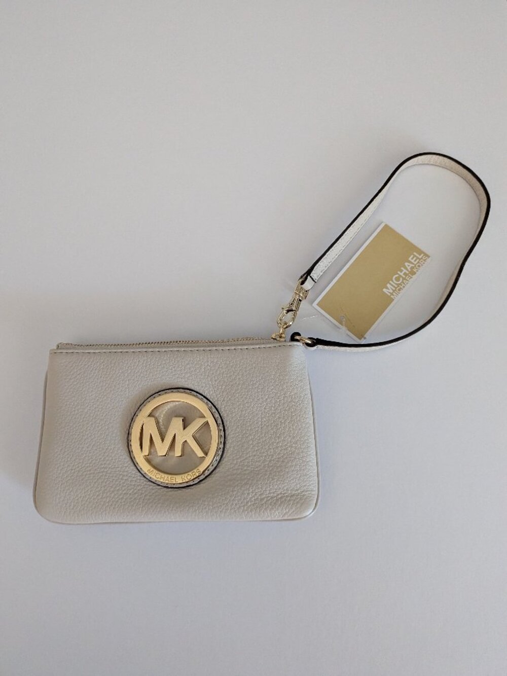 Michael Kors Vanilla Leather and Gold Wristlet